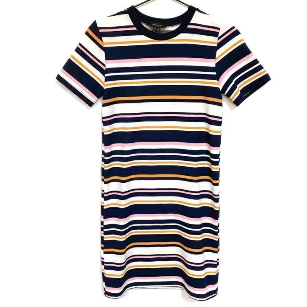 Atmosphere Striped Short Sleeve Bodycon Mini Dress Blue White Pink Yellow 2